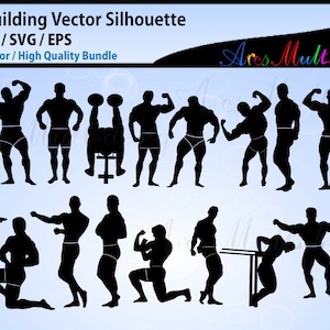 bodybuilding svg silhouette / Muscle Man Svg / Muscle Man Silhouette bundle / Weight Lifter svg clipart / Fitness , SVG, EPS, PNG / big arm