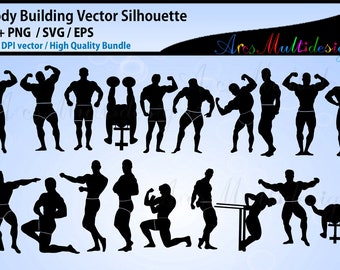 Bodybuilding silhouet SVG-bundel: Muscle Man-clipart (PNG, EPS)