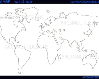 Outline World Map Etsy Outline World Map Etsy