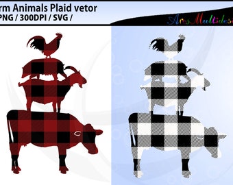 Plaid farm animal svg / plaid farm animal bundle vector / buffalo plaid farm animals - commercial use