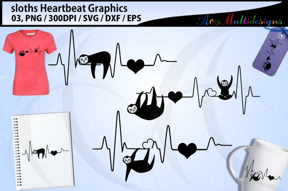 Sloth heartbeat graphics and illustration / Sloth graph SVG / sloth heartbeat silhouette Il_570xn