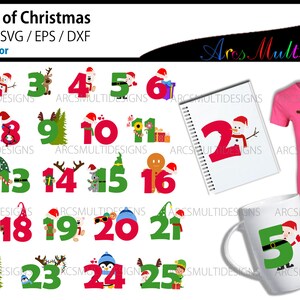 25 dagen kerst svg-bundel / 25 dagen kerstnummers svg / kerstnummers