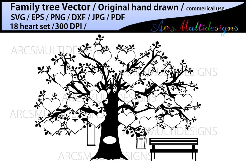Download 18 Hearts Family Tree Template Png Eps Family Tree Hand Drawn Tree Svg Vector Commerical Personal Use Svg Pdf Dxf Clip Art Art Collectibles Vadel Com