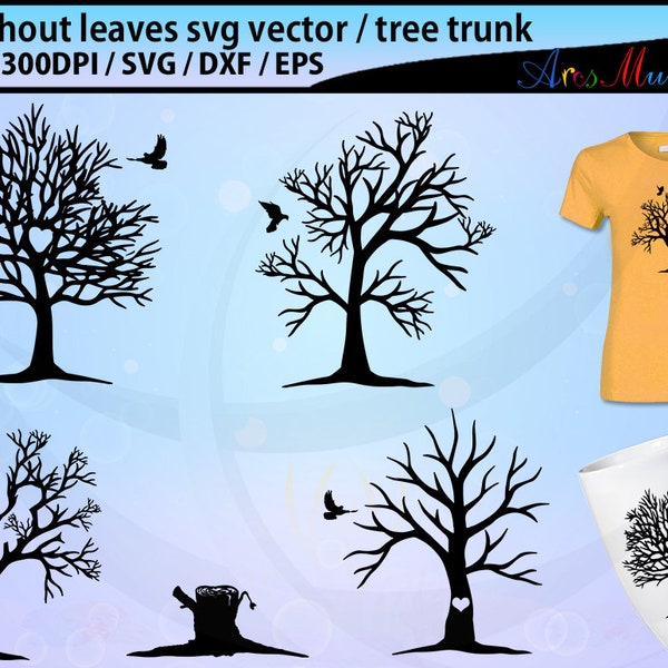 tree without leaves svg cut silhouette vector / tree without leaf and bird svg / tree svg vector silhouette / tree trunk silhouette clipart