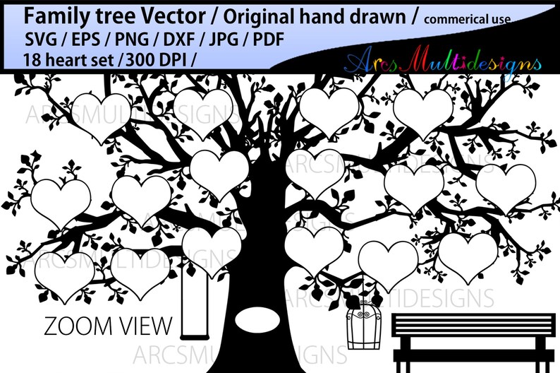 Download 18 Hearts Family Tree Template Png Eps Family Tree Hand Drawn Tree Svg Vector Commerical Personal Use Svg Pdf Dxf Clip Art Art Collectibles Vadel Com