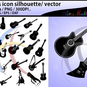 Sagoma di Chitarre / Chitarre svg / chitarra icona /Guitars digital clipart / Chitarre SVG / EPS / PNG / Dxf / vettore icona / set speciale aggiunto