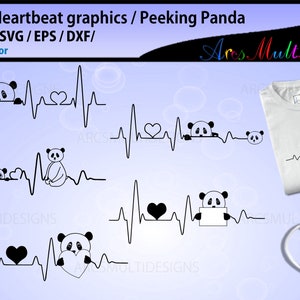 gráficos e ilustrações de batimentos cardíacos / SVG de batimentos cardíacos de panda / silhueta vetorial de batimentos cardíacos de panda