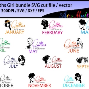 pacote de vetores SVG de garota de todos os meses / Eps / Png / Dxf / garota de janeiro, garota de fevereiro, garota de março, garota de abril, garota de maio, garota de junho, garota de julho, garota de setembro..
