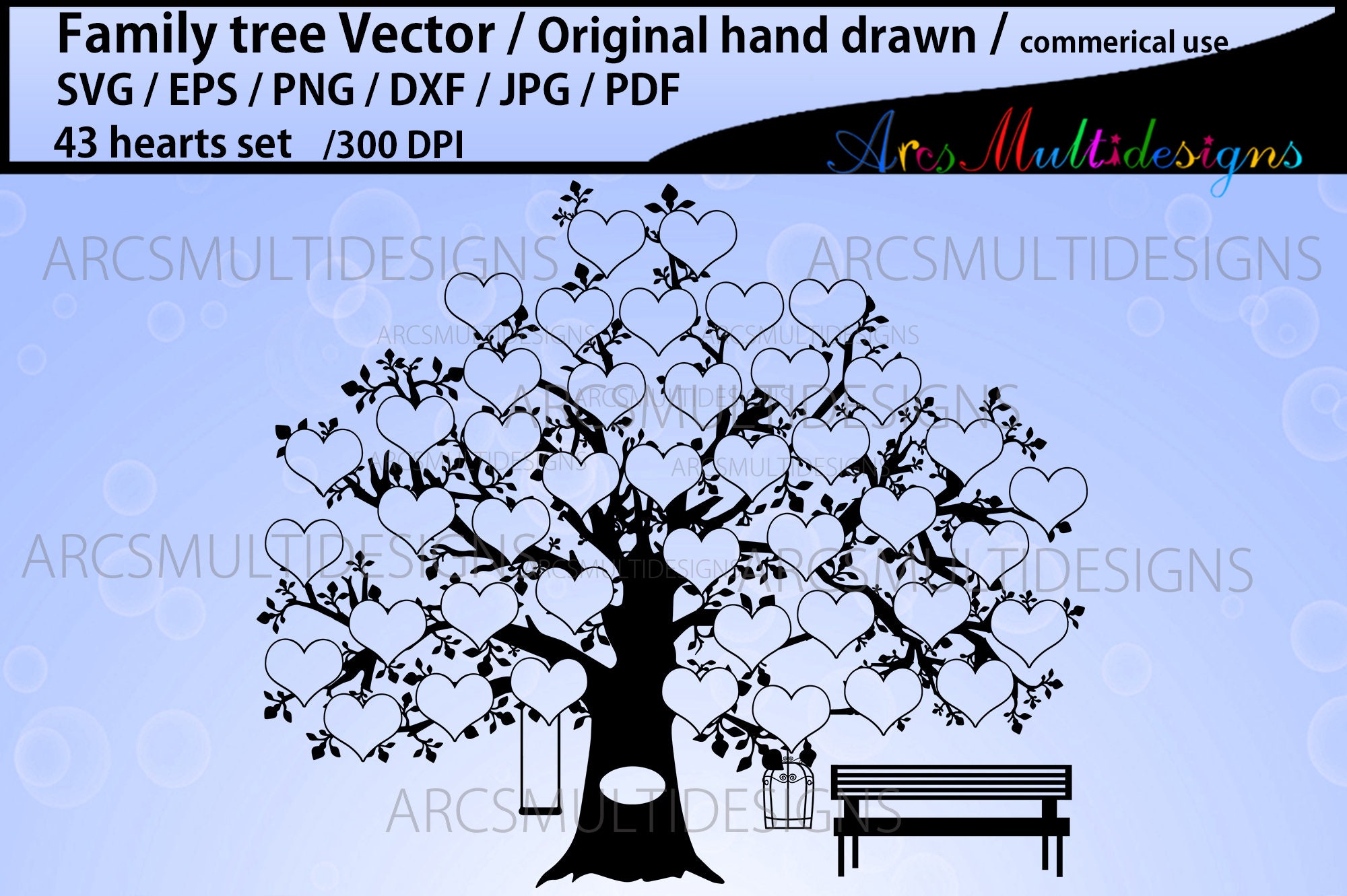 43 Hearts Family Tree Clipart SVG, EPS, Dxf, Png, Pdf, Jpg