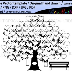 73 hearts family tree clipart SVG, EPS, Dxf, Png, Pdf, Jpg /73 family members tree / hand drawn tree svg / Commerical & personal use image 3