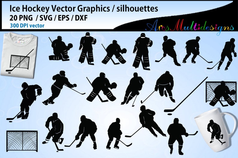 Ice Hockey svg silhouette bundle / ice hockey vectors / ice hockey players silhouette clipart image 1