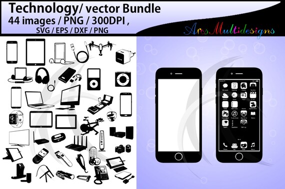 technology silhouette / 44 Technology / electronics / phone SVG/ EPS / PNG file / vector file / digital silhouette / High Quality / Dxf Il_570xn