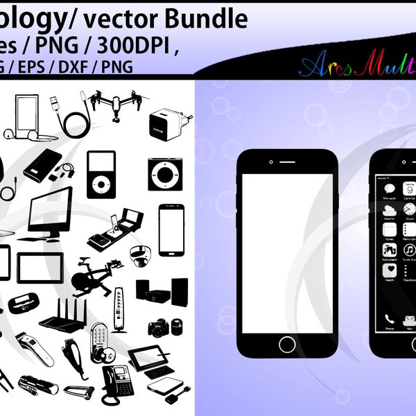 technology silhouette / 44 Technology / electronics / phone SVG/ EPS / PNG file / vector file / digital silhouette / High Quality / Dxf