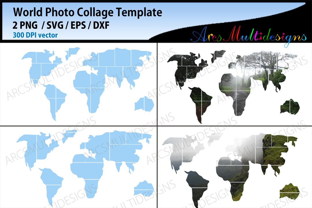 World Map Photo Collage Template SVG / World Map Template Etsy