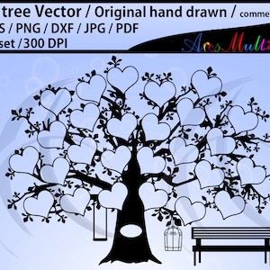26 hearts family tree clipart SVG, EPS, Dxf, Png, Pdf, Jpg /family tree silhouette /hand drawn tree svg vector / Commerical & personal use