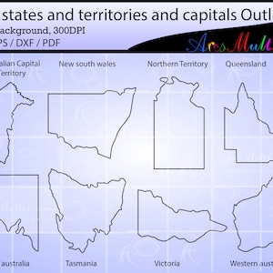 Estados e territórios da Austrália e capitais Mapa de contorno / mapa de contorno dos estados da Austrália / contorno dos territórios da Austrália