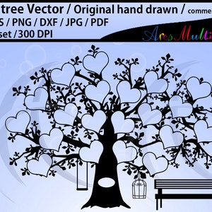 20 hearts family tree clipart SVG, EPS, Dxf, Png, Pdf, Jpg /family tree silhouette /hand drawn tree svg vector / Commerical & personal use