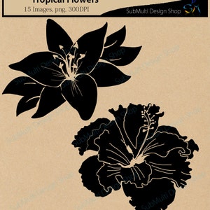 Tropical flowers silhouette svg / HQ / flowers silhouette / vector tropical flowers / all kind of flowers / SVG / PNG / Eps /Dxf / instant image 2