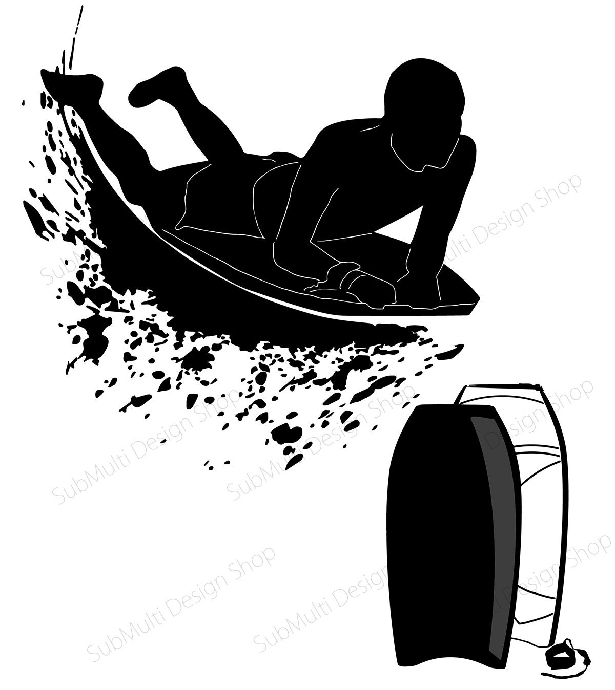 Bodyboarding Silhouette / Boogie Boarding Silhouettte / Vector Etsy
