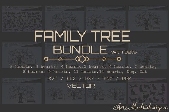 Family Tree bundle v1 / Family tree bundle with pets / SVG family tree bundle / Commercial Use / hand drawn family tree Il_570xn