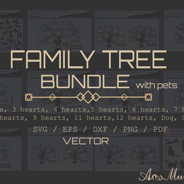 Family Tree bundle v1 / Family tree bundle with pets / SVG family tree bundle / Commercial Use / hand drawn family tree