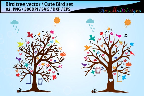 Vogel Baum Silhouette Svg Vektor Vogel Baum Svg Vektor Brd Etsy