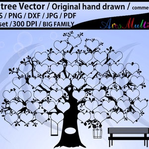 50 hart stamboom clipart, EPS, Dxf, Png, Pdf, Jpg, SVG /stamboom silhouet / handgetekende boom svg vector / Commercieel en persoonlijk gebruik