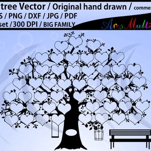 50 heart family tree clipart, EPS, Dxf, Png, Pdf, Jpg, SVG /family tree silhouette / hand drawn tree svg vector / Commerical & personal use