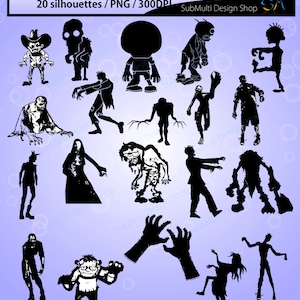 zombie silhouet / 20 Zombies / zombie / zombie clipart / Hoge Kwaliteit / zombies vector / PNG / horror zombie / 300 dpi / EPS / SVG