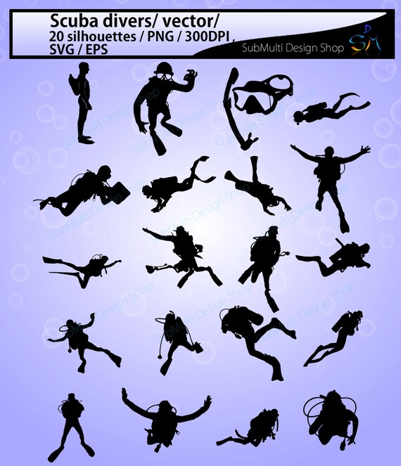 20 Scuba Divers / scuba divers silhouette / scuba EPS and SVG and PNG / scuba dive / scuba dive clipart / scuba dive vector / High Quality Il_570xn