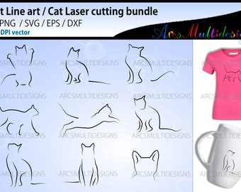 Cat Line Art SVG Bundle: Laser Cutting, Silhouette Outline (Digital File)
