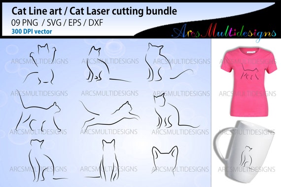 Cat line SVG, Cat outline svg, cat outline vector, cat silhouette outline, cat laser cutting, cat line art bundle, cat line art Il_570xn