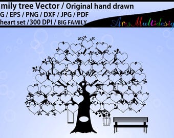 Heart Family Tree Clipart: Hand Drawn Silhouette (Digital Download)