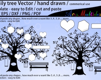 family tree clipart SVG template, EPS, Dxf, Png, Pdf, Jpg /family tree silhouette /hand drawn tree svg vector / Commerical & personal use