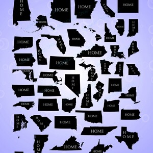 Mapa dos 50 estados unidos com silhueta do mapa inicial / EUA / SVG / EPS / PNG / Alta qualidade / nomes de estados incluídos em png / imprimível