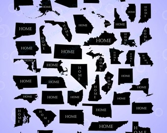 50 united states map with home /Us map silhouette / SVG / EPS / PNG / High Quality / state names included in png / printable