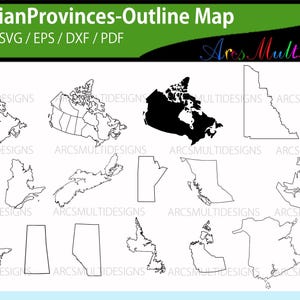 Kanadische Provinzen Umriss / SVG / EPS / PNG / Dxf / Kanada Provinzen Umriss Silhouette mit seinem Namen