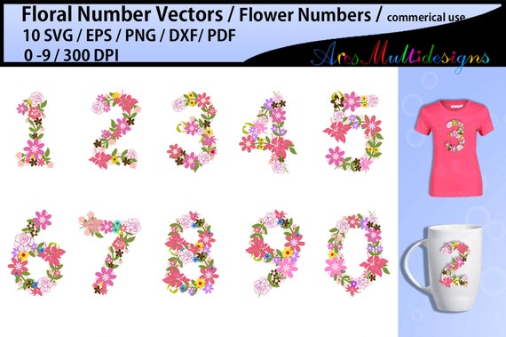 floral numbers clipart / floral numbers svg / flower numbers svg / flower numbers vectors / flourish numbers Il_570xn