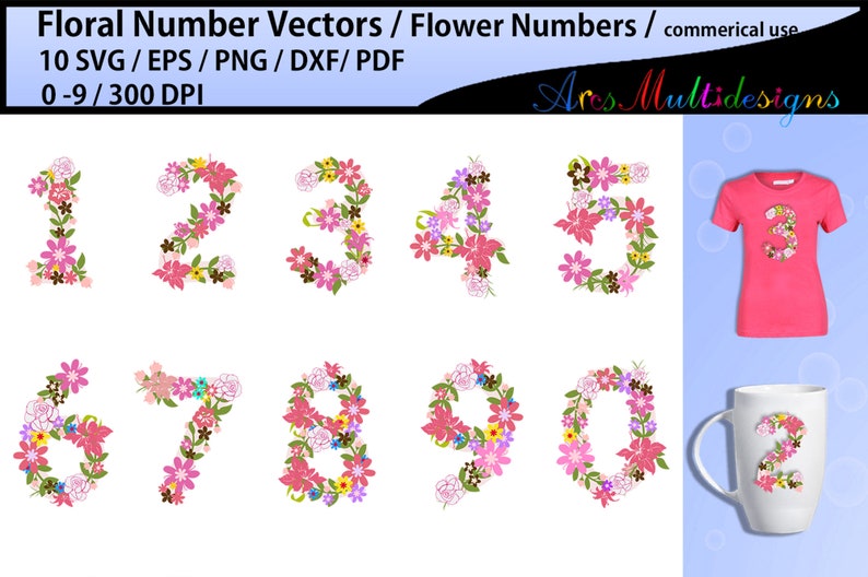 Download Floral numbers clipart / floral numbers svg / flower numbers | Etsy