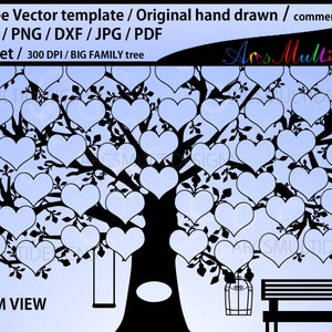 73 hearts family tree clipart SVG, EPS, Dxf, Png, Pdf, Jpg /73 family members tree / hand drawn tree svg / Commerical & personal use image 2