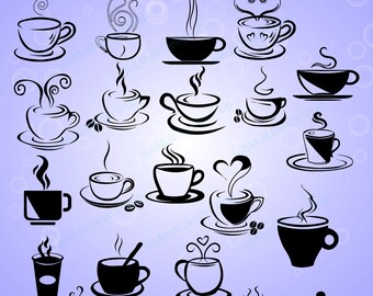 Siluetas de tazas de café y té: 20 diseños vectoriales (descarga digital)