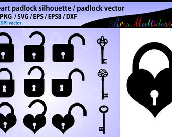 heart padlock silhouette / padlock silhouette svg / padlock and key silhouette vector / lock and key silhouette clipart / SVG EPS DXF Png