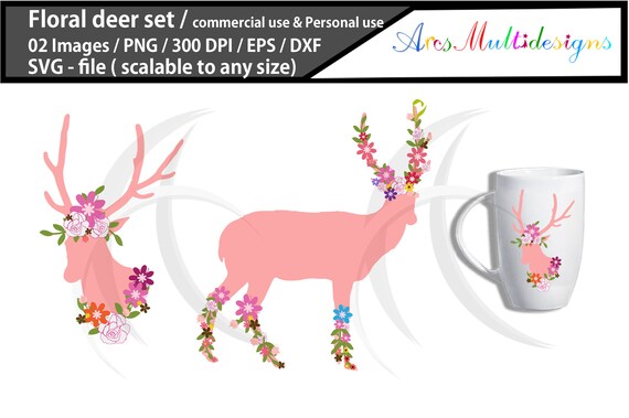 Download Floral Deer Svg Flower Deer Svg Silhouette Wild Animals Etsy