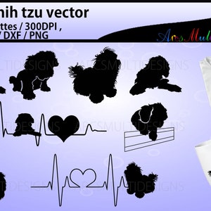 shih tzu svg / shih tzu chien svg / shih tzu silhouette / shih tzu silhouette de chien / shih tzu svg heartbeat
