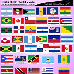 Pays d'Amérique / Drapeaux de pays d'Amérique / Drapeau du pays / Haute qualité / Drapeaux vectoriels / Drapeau numérique / Drapeau imprimable / Feuilles de collage