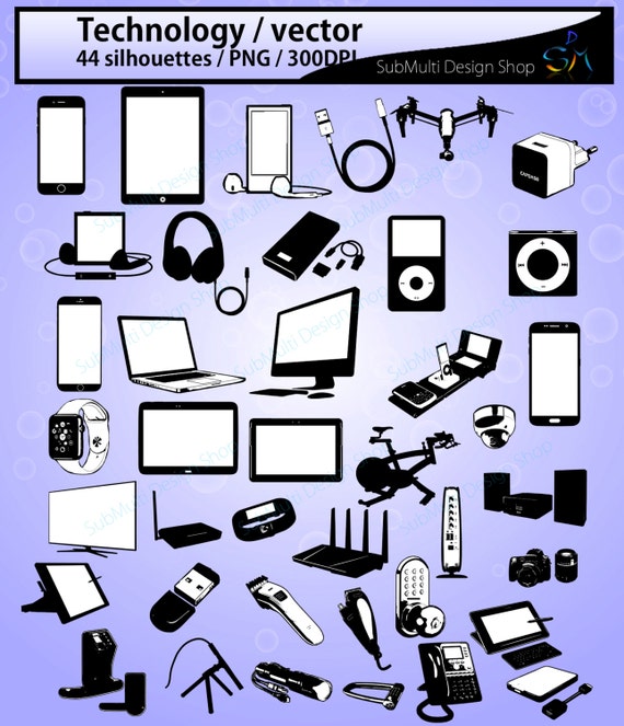 Siluetas de gadgets tecnológicos en vectores eps
