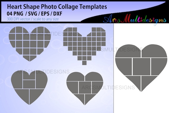Heart Shape Photo Collage Template / photo collage svg / heart shape photo collage vector set Il_570xn