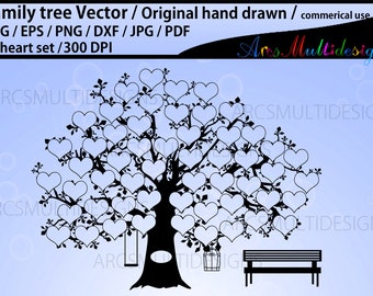 Family tree / 54 hearts family tree SVG / 54 names family tree / family tree template