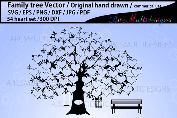 54 Hearts Family Tree SVG Template (digital Download) - Etsy