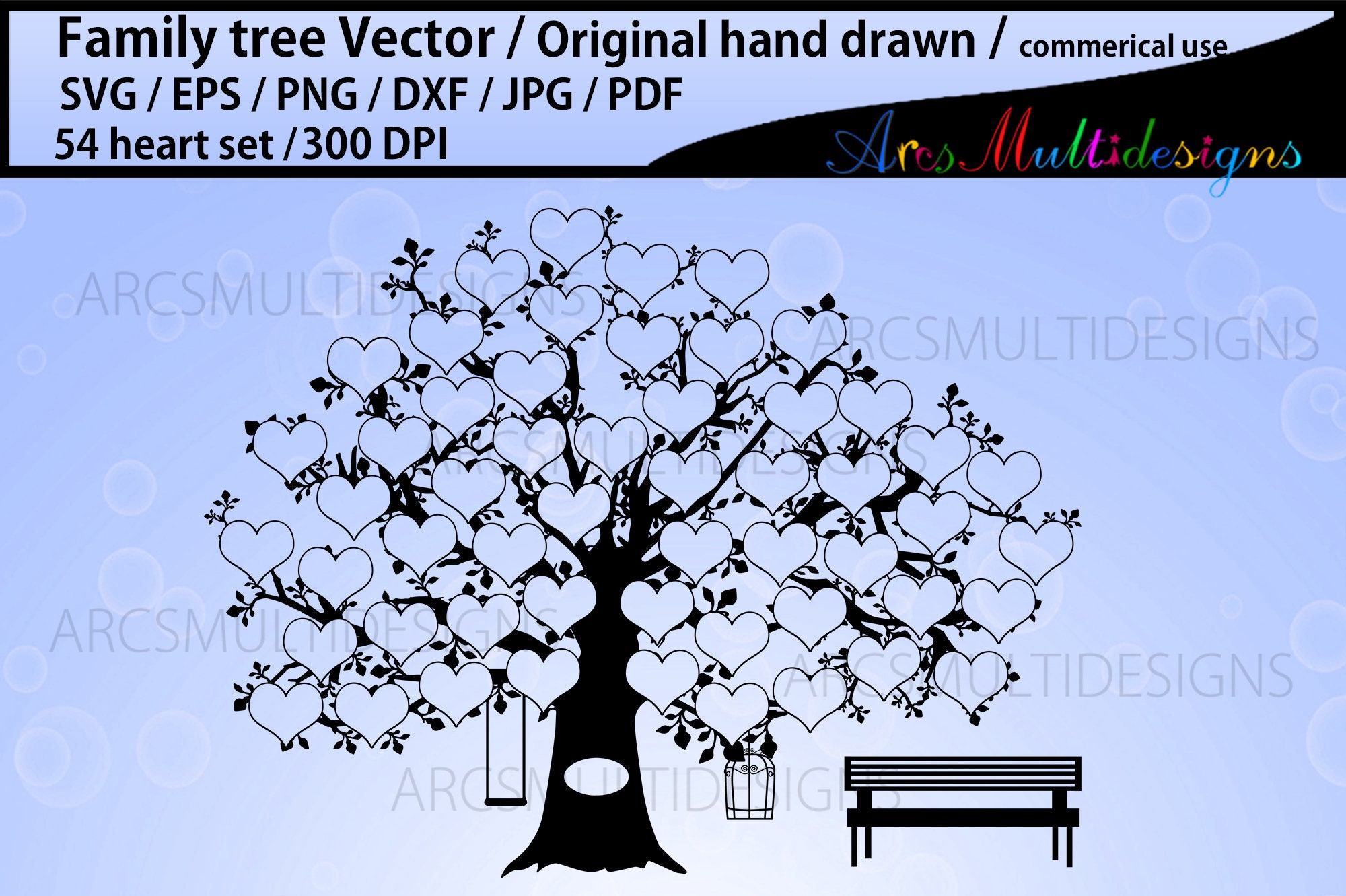 54 Hearts Family Tree SVG Template (digital Download) - Etsy